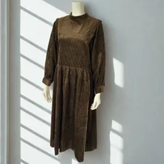 ロペピクニック ROPE' PICNIC　綿100 ベロアコーデュロイ オフネック バルーンスリーブ ロングフレアワンピース　ダークブラウン　レディース