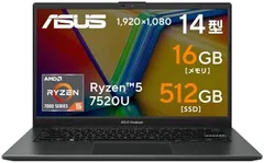  ASUS ノートパソコン Vivobook Go 14 E1404FA 14インチ Ryzen 5 7520U メモリ16GB SSD512GB Windows11 バッテリー駆動11.5時間 重量1.38kg ミックスブラック E1404FA-NK255W