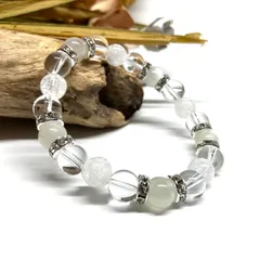 パワーストーン ブレスレット ムーンストーン&水晶&クラック水晶 天然石ブレスレット （シルバー）8mm レディース 女性  数珠ブレス 開運 プレゼント ギフト  [d]