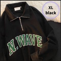 【残り1点】ハーフジップ　オーバーサイズ　スウェット　ロゴ入り　韓国　人気　黒 XL