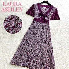 美品 LAURA ASHLEY ローラアシュレイ ロングワンピース ボウタイ 花柄 総柄 フレア  L