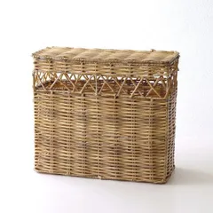 バスケット カゴ 収納かご おしゃれ ナチュラル 蓋つき かわいい スリム フェイクラタンの 蓋付きバスケット ワイド