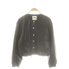 ザラ ZARA CROPPED FAUX LEATHER JACKET ジャケット ノーカラー フェイクレザー XS ブラック /HK ■OS
