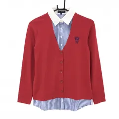 23区ゴルフ 長袖ポロシャツ レッド×白 レイヤード風 ストライプ レディース I(M) ゴルフウェア 23区