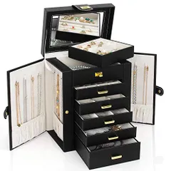 ブラック_21*15*26cm 6段 鏡付き ジュエリーボックス ジュエリー収納 アクセサリーボックス ジュエリーボックス ジュエリー収納 ジュエリーケース アクセサリーケース 21*15*26CM