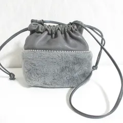 美品 marco masi マルコマージ レーザ×ファー 巾着ショルダーバッグ グレー レディース 古着 中古 USED