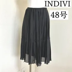 INDIVI(インディヴィ) レディース  スカート ひざ丈 ギャザースカート フォーマルスカート 膝丈春 夏 黒  ブラック 48号 大きいサイズ 