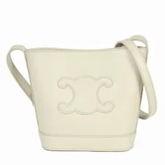 セリーヌ CELINE スモールバケット キュイル トリオンフ ショルダーバッグ カーフスキン ホワイト ゴールド金具 チョーク レディース【中古】