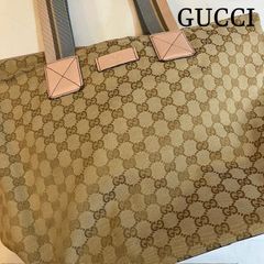グッチ　GUCCI　GGキャンバスレザー　ウェビングライン　トートバック　ベージュピンク　131231