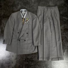 【JAPANESE VINTAGE】5点セット セレモニー ダブルスーツ セットアップ 上下 グレー系 成人式 卒業式 結婚式（ユーロピンズ＆シャツ＆ネクタイ おまけ）No.58
