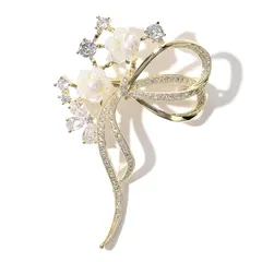 [ティグロス] TIGLOSS ブローチ ジルコン ジルコニア スワロフスキー クリスタル 記念日 お祝い コサージュ セレモニー シルバー ゴールド フォーマル ジェケット スーツ ギフト 結婚式 お呼ばれ ドレス パーティー ピン おしゃれ 花 りぼん