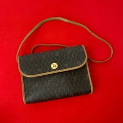 極 美品 Christian Dior クリスチャンディオール ハニカム 柄 ロゴ 金具 レザー 本革 ショルダーバッグ ポシェット ブラウン 21136