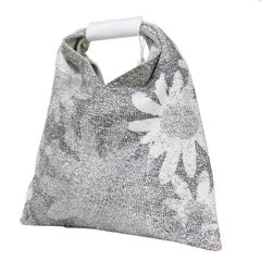 新品 MM6 Maison Margiela メゾンマルジェラ 23秋冬 フローラル ジャパニーズバッグ ミニ トートバッグ カレンダータグ 花柄 フラワーモチーフ コットン レザー グレー ホワイト イタリア製 ブランド カバン【レディース】