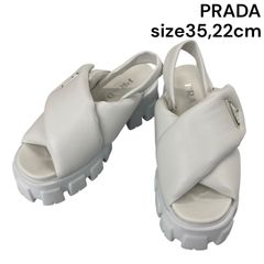 ●美品 プラダ PRADA パデッド ナッパレザー サンダル ラバーソール ホワイト 35、22cm レディース 5D725