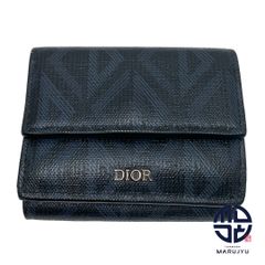 DIOR ディオール 黒 ブラック CDダイヤモンド コンパクトウォレット 三  