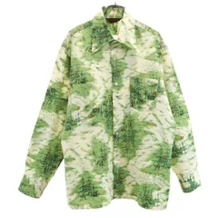 NuLook Fashions 70s ヴィンテージ 風景プリント 長袖 シャツ L 黄緑 メンズ 古着
