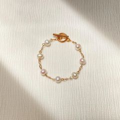 高見え 淡水パール チェーン ブレスレット ステーションブレスレット