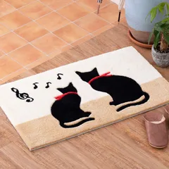 滑りにくい加工 洗える ふかふか 「キャット」 約45×75cm ホットカーペット・床暖房対応 ベージュ 屋内 玄関マット 萩原