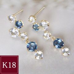 新品] K18 ブルートパーズ計 0.80ct ピアス スクエアカット | Mercari