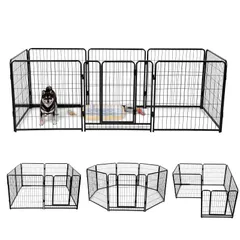 新品 大型犬 サークル スチール製 ペットサークル 犬用サークル 犬用フェンス 犬 ゲージ 大型 室内 60/80/98CM 室外兼用 折り畳み式 組立簡単 複数連結可能 (ブラック 高さ60CM 6枚)