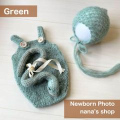 緑♪透かし編みヘビ帽子&ロンパース&あみぐるみ 巳年ニューボーンフォト衣装　へび