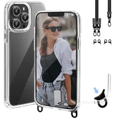 Handodo iPhone12proケース スマホケース ショルダー アイフォン12pro用カバー ストラップ2種付き 取り外し可能なフック 調節可能 首掛け/肩掛け/斜め掛け 紐付き 高精細HD透明PC + 軽量 シリコン TPU 耐衝撃 傷防止 全面 1