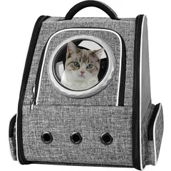 Okiki 最新型 猫 犬 キャリー リュック ペットキャリー リュック バッグ カーテン付き 猫用 小型犬・小動物用 きゃりーバッグ リュック 大容量 宇宙船 折り畳み 2種類の窓付き 通気性 旅行 通院 防災 避難用最適 8KG 1