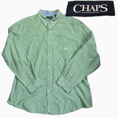 送料無料 即決★CHAPS ストライプシャツ★XXL グリーン ボタンダウン シャツ メンズ ビックサイズ ストライプ sh250404