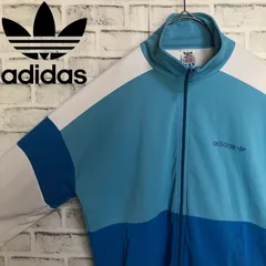 80s⭐️adidas トラックジャケット/ジャージ XL 刺繍トレファイル vintage 西ドイツ製 ブルー×白