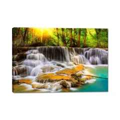 新品 森林 アートパネル 湖 滝 ポスター 風景写真 太陽の光 絵画 山 玄関 自然 インテリア 開運 新築飾り 壁掛け 木枠付きの完成品(30x40cm)
