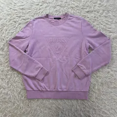 【訳あり】GUESS （ゲス） クルーネックスウェットトップス 長袖エンボスロゴトレーナー 海外古着 リメイク素材 メンズSサイズ