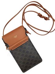 CELINE　セリーヌ　トリオンフ　フォンポーチ　フラップ付き　ショルダーバッグ　トリオンフキャンバスレザー　ブラウン/ブラック