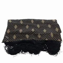 ジョルジオアルマーニ GIORGIO ARMANI 美品 ストール マフラー フリンジ 総柄 シルク 絹 バイカラー 紺 ネイビー ベージュ /FFのサムネイル