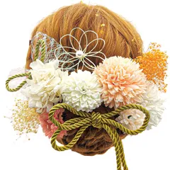 浴衣 七五三 成人式 袴 ドライフラワー 紐 着物 お花 振袖 水引 カスミソウ 和装 ひまわり 高級造花 卒業式 11点セット 髪飾り 結婚式 [JZOON]