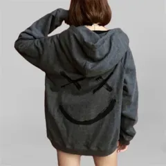 ニコちゃん グレー パーカー 長袖 韓国 秋冬