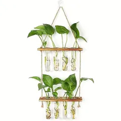 試験管-6本+木製フレーム+麻? ＧＵＬＡＹＩ花瓶 一輪挿し 6本 壁掛け ガラス フラワーベース 試験管ガラス花瓶 水耕栽培 フラワーベース おしゃれ木製フレーム ミニ花器 ガラス花瓶 透明 インテリア雑貨 家飾り (試験管-6本+木製フレーム+麻?)