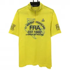 【超美品】ルコック 半袖ハイネックシャツ イエロー×黒 フロントロゴ ハーフジップ  メンズ LL ゴルフウェア le coq sportif