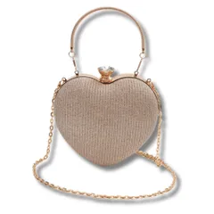 [ALVEIN] パーティーバッグ ハート型 クラッチバッグ がま口 3way ミニバッグ レディース フォーマル ハンドバッグ ショルダーバッグ チェーンバッグ 結婚式 披露宴 (ゴールド) [ゴールド]