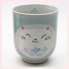 （３Ｐセット）瀬戸焼　丸紋猫　湯呑（緑）　※陶器,シリーズ,高級感,レトロモダン,かわいい,可愛い,ねこ,キャット,湯飲み,コップ,親子,子供,女性,ファンシー,大小,手描き,パステルカラー　◎2セット目以上大幅値引き対象商品♪