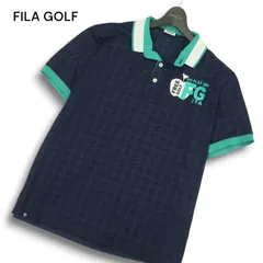FILA GOLF フィラ ゴルフ 春夏 ロゴ刺繍★ 千鳥総柄 ストレッチ 半袖 ポロシャツ Sz.LL メンズ 紺 ネイビー 大きいサイズ