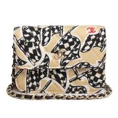 シャネル チェッカーフラッグ イヤーエンドギフト キルティング ミニ チェーン ショルダーバッグ 斜め掛け コットン レザー ベージュ ブラック ゴールド金具 箱付 CHANEL（新品・未使用品）