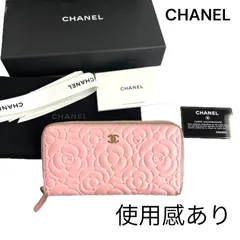 ●シャネル　CHANEL カメリア　ラウンドファスナー　長財布　ピンク　カーフスキン　レザー　レディース　S5P137
