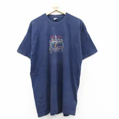 XL/古着 フルーツオブザルーム 半袖 ビンテージ Tシャツ メンズ 90s ニューヨーク 馬車 刺繍 ロング丈 コットン クルーネック 紺 ネイビー 