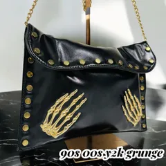 y2k 00s 90s  バッグ 平成ギャル 令和ギャル grunge ハンド ショルダー レザー バッグ ハンドバッグ ゴールドチェーン 髑髏 肩掛け フェアリー グランジ  ギャル
