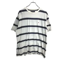 TOMMY HILFIGER 半袖 ロゴTシャツ Ｌサイズ トミーヒルフィガー ボーダー ホワイト ネイビー 古着卸 アメリカ仕入 t2410-3165