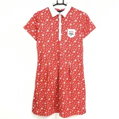 【超美品】キャロウェイ ワンピース オレンジ×白 星柄胸ポケット・刺しゅう レディース L ゴルフウェア Callaway