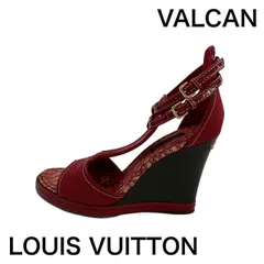 【美品】ルイヴィトン Louis Vuitton キャンバス×レザー ウェッジソール アンクルストラップ　サンダル