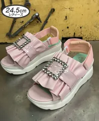 ☆新品未使用☆ 24.5cm ヨースケ YOSUKE 厚底サンダル レディース ピンク バックベルトサンダル ウエッジソール ビジュー 約6cm 厚底フラットソール MY606-445