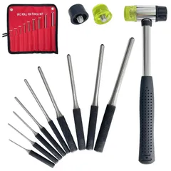 Socpuro ピンポンチセット 9本組 1.5/2.0/2.5/3.0/4.0/4.7/5.5/6.3/7.9mm ピン抜き 穴あけ ハンマー付 ロールピンパンチ DIY センターポンチ 機械 車両 木製品 ピン取り外し 工具 収納袋付き
