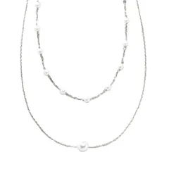 【シルバー×2セット】[Cream dot. クリームドット公式] ネックレス レディース  2点セット 金属アレルギー ニッケルフリー ショート チェーン パール 一粒 ステーション 3way 大人 